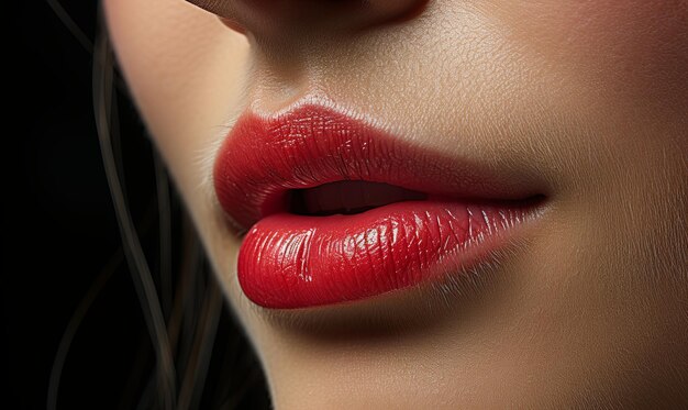 Foto close-up van de lippen van een vrouw met rode lippenstift