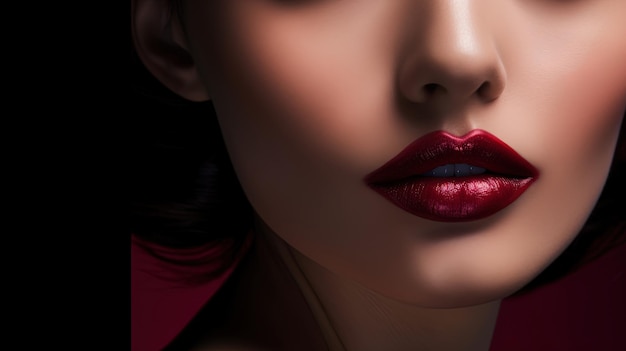 Close-up van de lippen van het meisje in een gedurfd en verkwikkend rood met ondertonen van bessen