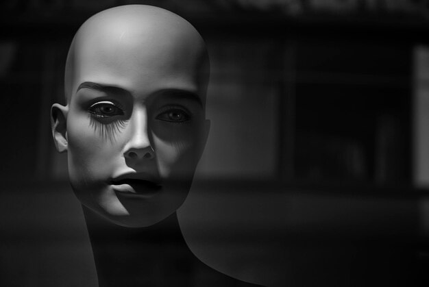 Foto close-up van de mannequin in de donkere kamer