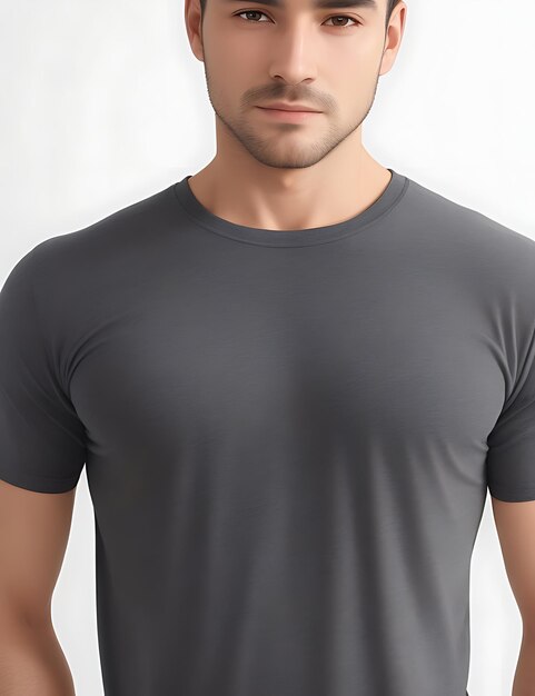 Close-up van de mens in grijs leeg t-shirtmodel