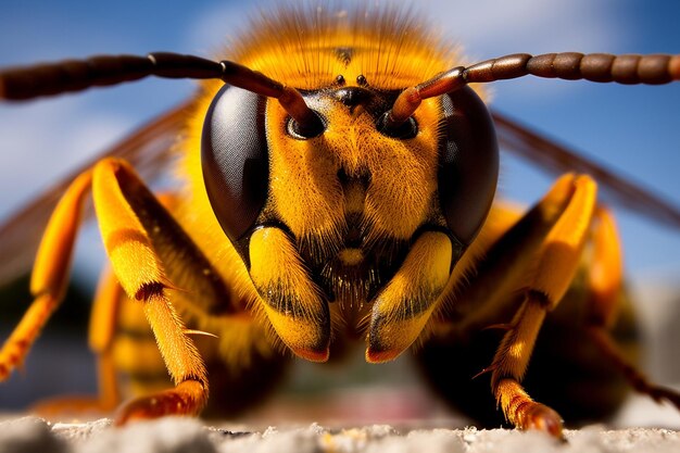 Close-up van de ogen van een bij met reflecterende oppervlakken