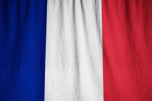 Close-up van de Ruffled Vlag van Frankrijk, Frankrijk Vlag die in Wind blaast