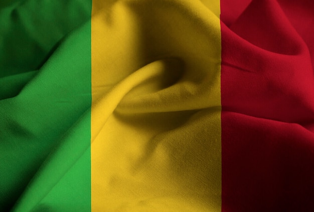 Close-up van de ruige Mali vlag, Mali vlag waait in de wind