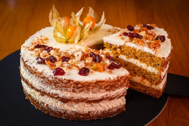Close-up van de taart op tafel