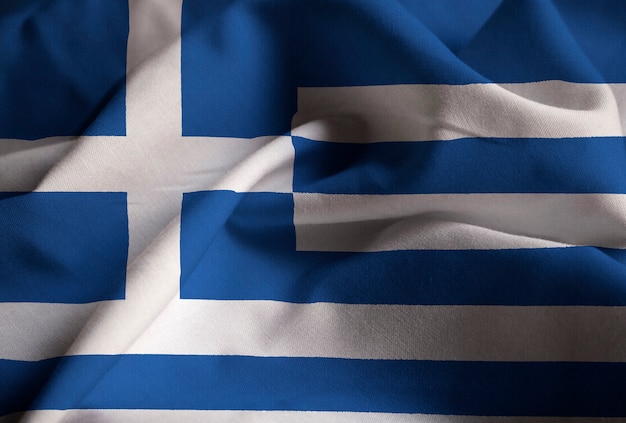 Close-up van de verstoorde vlag van Griekenland, Griekenland vlag waait in de wind