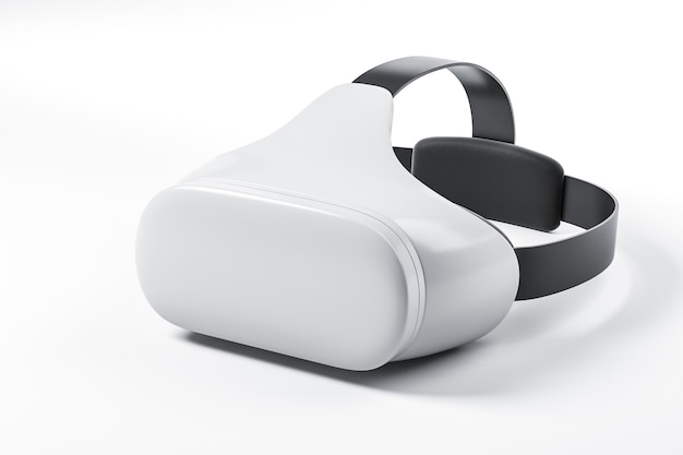 Close-up van de witte vr-headset op de witte achtergrond. 3D-rendering illustratie.