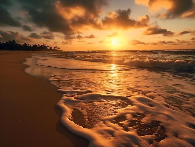 Close-up van de zee bij zonsondergang