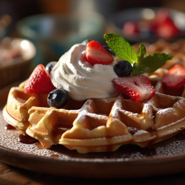 Close-up van dessertwaffels op tafel