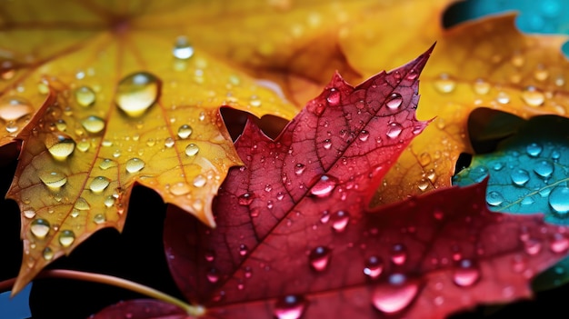 Close-up van DewKissed Maple Leaves in levendige herfstkleuren