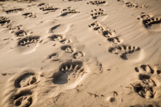 Close-up van dierensporen in het zand met duidelijke details zichtbaar gemaakt met generatieve AI