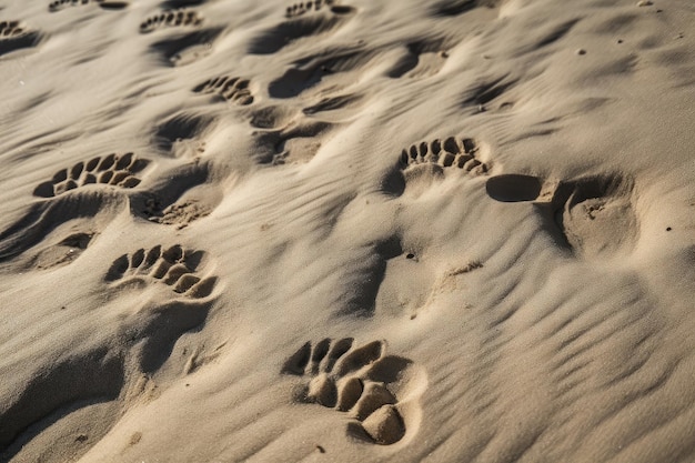 Close-up van dierensporen in het zand met duidelijke details zichtbaar gemaakt met generatieve AI