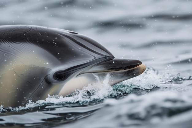 Close-up van dolfijnen met hun hoofd uit de zee met zichtbare spuit
