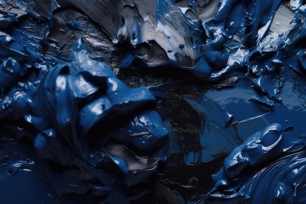Close-up van donkerblauwe verf zichtbare penseelstreken en zo