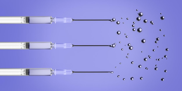 close-up van drie spuiten die druppels laten vallen