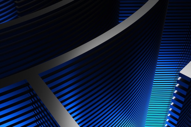 Foto close-up van een abstracte neon doolhof op een blauwe achtergrond 3d rendering illustratie
