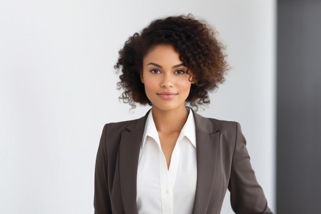 Close-up van een Afro-Amerikaanse zakenvrouw op een heldere achtergrond