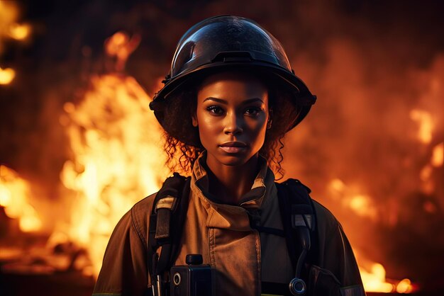 close-up van een afrofemale brandweerman werkconcept