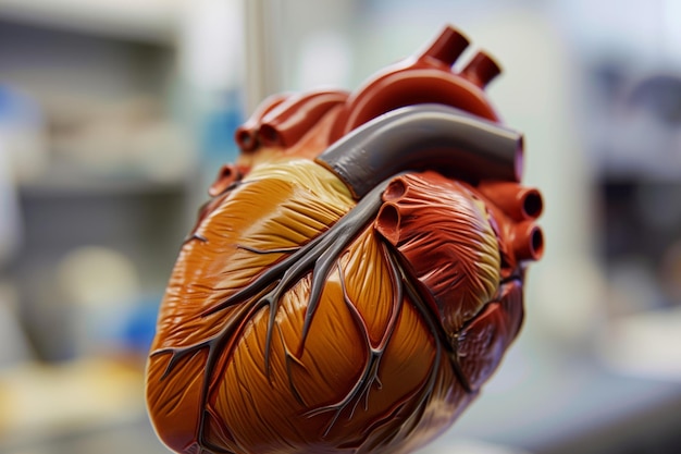 Close-up van een anatomisch hartmodel in een laboratoriumomgeving