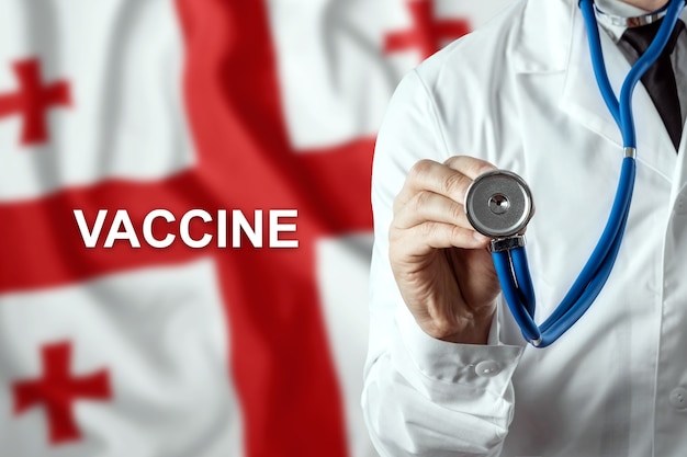 Close-up van een arts en het woordvaccin