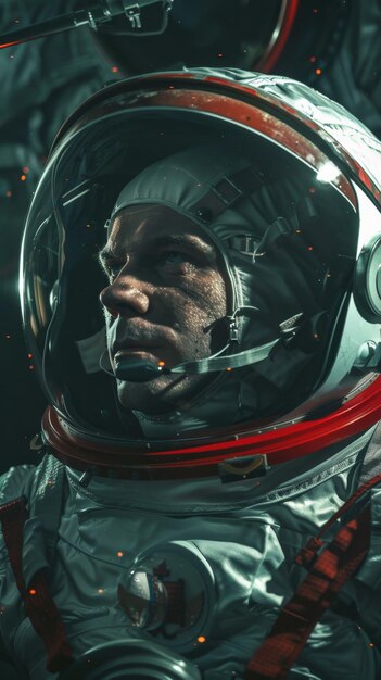 Close-up van een astronaut in een ruimtetuig met reflectie van het vizier