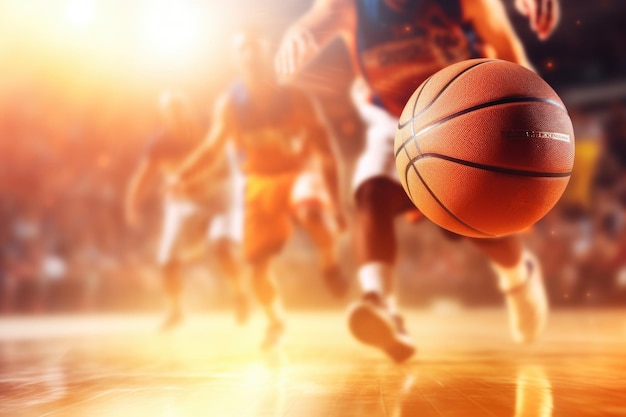 Close-up van een basketbalwedstrijd op het veld