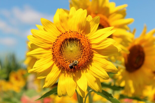 Close-up van een bij op een zonnebloem