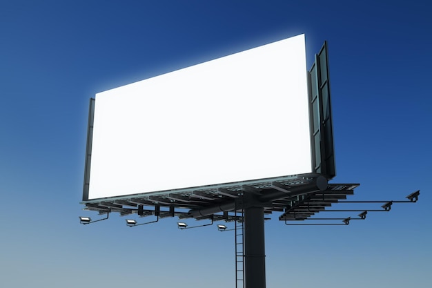 Close-up van een blank wit mock-up billboard op blauwe achtergrond Commercieel en advertentie concept 3D Rendering