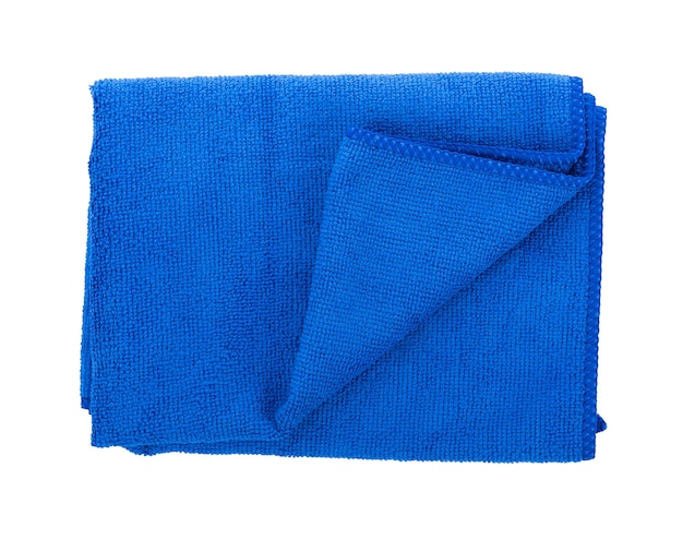 Foto close-up van een blauwe handdoek op een witte achtergrond
