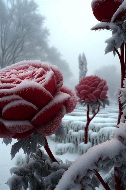 Close up van een bloem bedekt met sneeuw generatieve ai