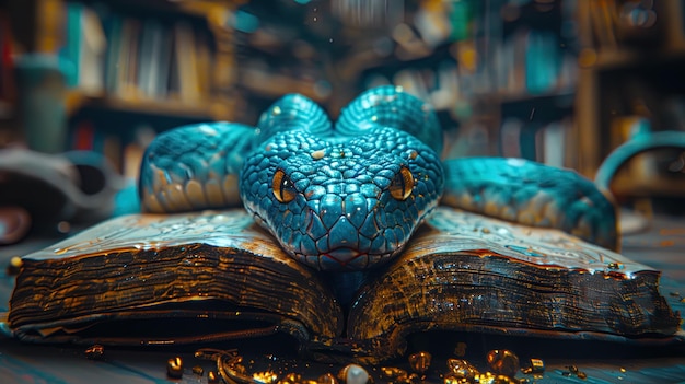 Close-up van een boek met slang