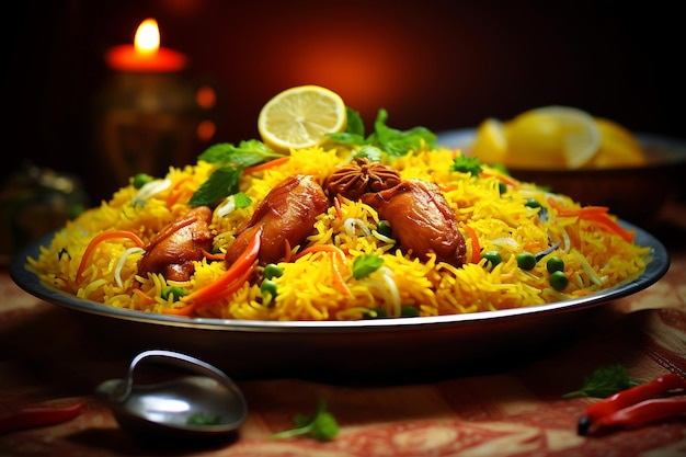 Close-up van een bord aromatische biryani