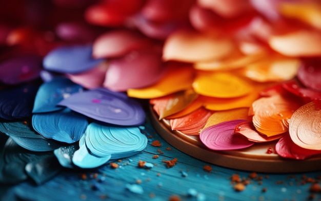 Foto close-up van een bord vol met een reeks kleurrijke confetti stukken