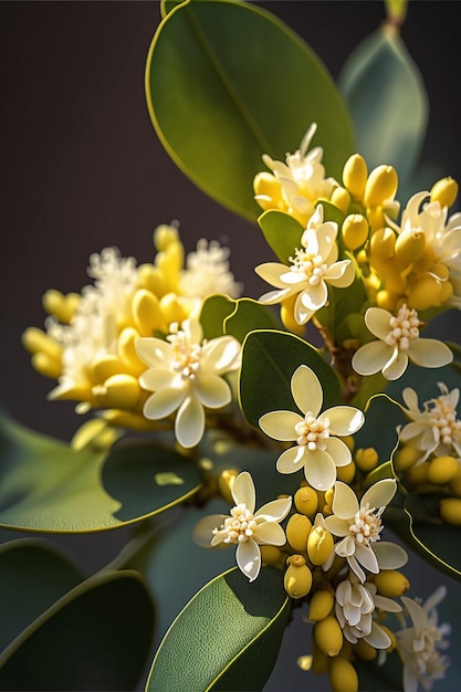 Close up van een bos bloemen op een boom generatieve ai