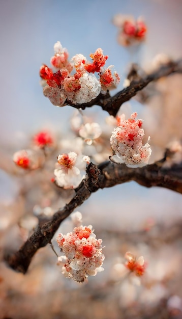 Close up van een bos bloemen op een boom generatieve ai