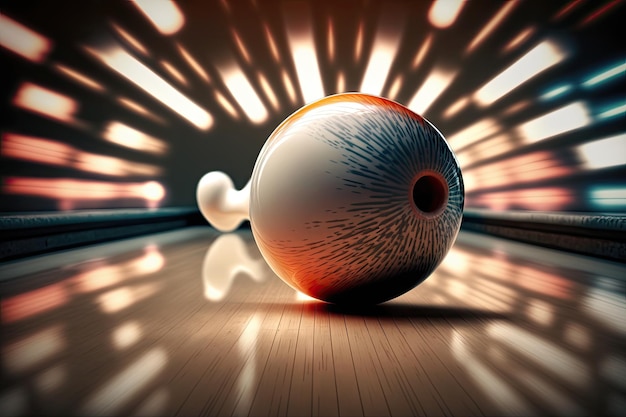 Close-up van een bowlingbal die over de baan rolt, klaar om te slaan