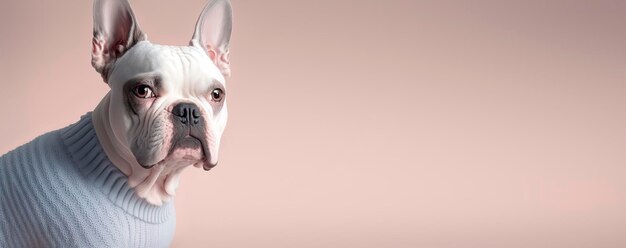 Foto close-up van een bulldog met een pastelkleurige achtergrond hondenmodefoto generatieve ai