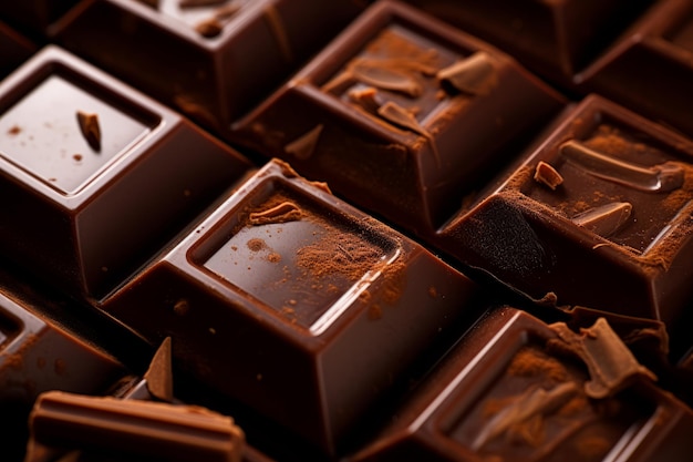 Close-up van een chocoladereep met cacao bovenop Generatieve AI