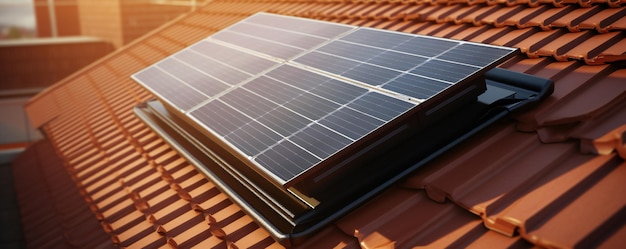 Close-up van een dak bedekt met zonnepanelen op een witte achtergrond