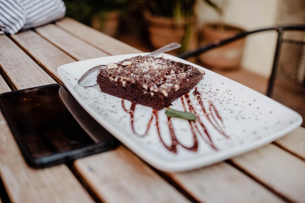 Close-up van een dessert op een bord