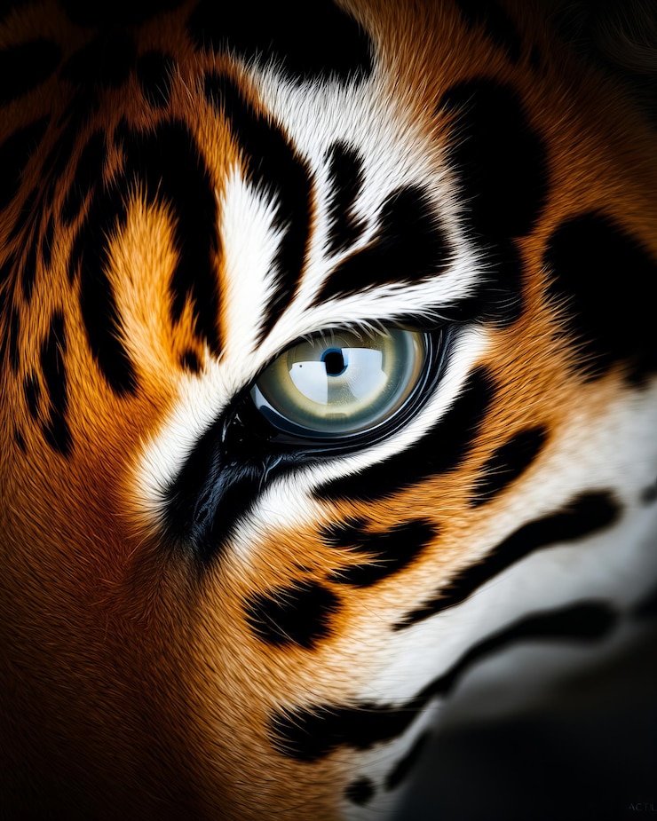 Foto close-up van een elegante tijger oog en strepen