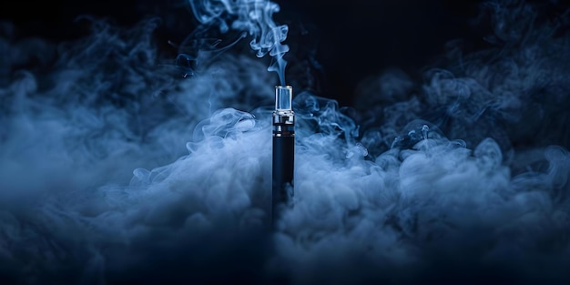 Close-up van een elektronische sigaret die damp uitzendt die de ervaring van het roken van een traditionele sigaret nabootst Concept ECigarette Vapor Smoking Alternative Close-up Shots TobaccoFree Experience