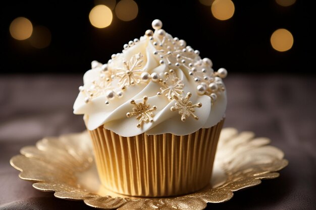 Foto close-up van een enkele cupcake met levendige glazuur en sprinkles