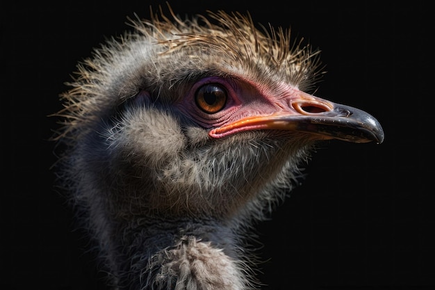 Close-up van een expressief gezicht van een struisvogel