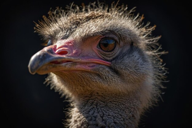 Foto close-up van een expressief gezicht van een struisvogel