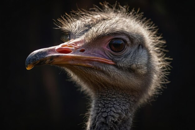 Foto close-up van een expressief gezicht van een struisvogel