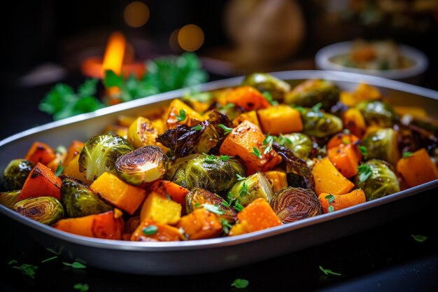 Foto close-up van een gezonde graansalade met quinoa, kikkererwten en geroosterde groenten