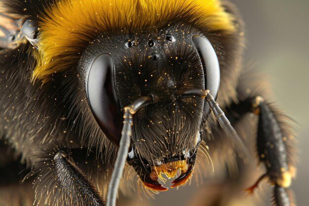 Close-up van een gigantische hommel die zijn ingewikkelde patronen en vage textuur laat zien