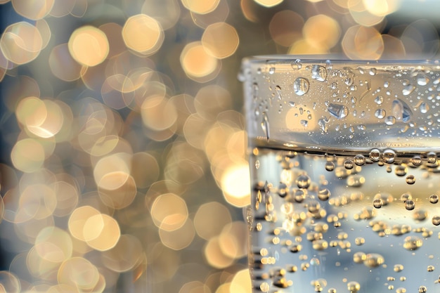 Close-up van een glas water met bubbels