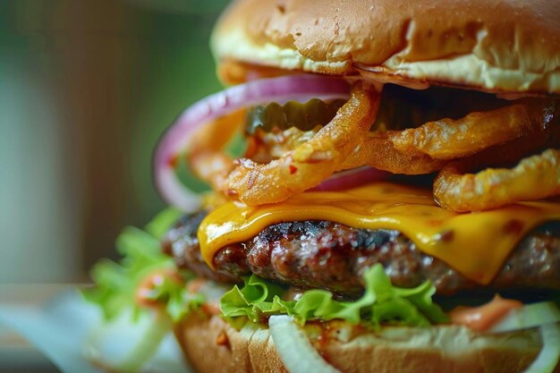 Close-up van een gourmetburger met unieke toppings