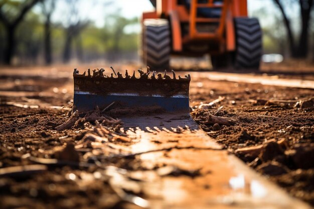 Close-up van een grader blade schrapen van de grond Beste grader beeldfotografie